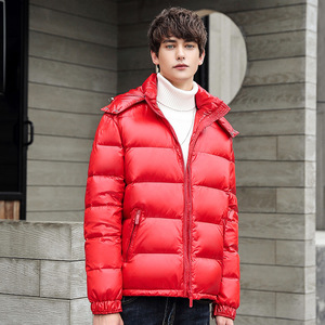 新标80%纯色光板短款亮面白鸭绒羽绒服加厚外套YR7581P150,小个子男羽绒服搭配图片