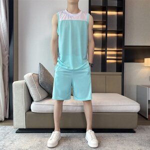 夏男款冰丝速干运动篮球套装青少年无袖背心训练服定制 TZ3342P35图片