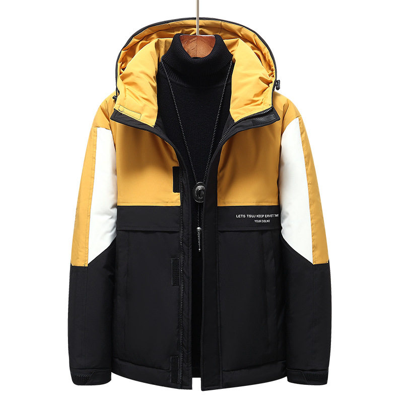 羽绒服男工装外套短款连帽白鸭绒防寒青年学生拼接上衣YR7059P90,男装羽绒服,星座1410（原1902A）