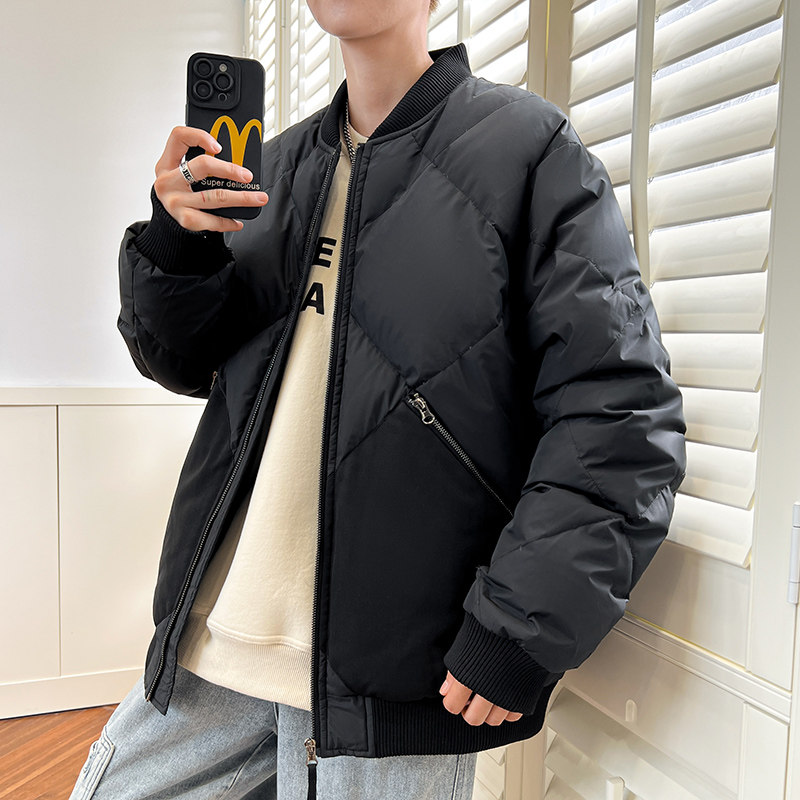 冬季港风短款羽绒服男加厚新标90白鸭绒螺纹领口外套YR2306P140,男装羽绒服,星座1410（原1902A）