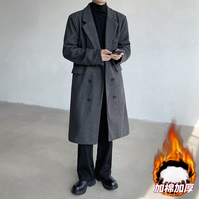 秋冬中长款加绒毛呢大衣男士青年韩版秋冬加厚加绒外套AJ252P105,男装毛呢大衣,星座1410（原1902A）