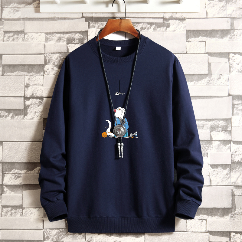 Men's round neck Korean hip hop sports coat port style casual coat cat eat fish