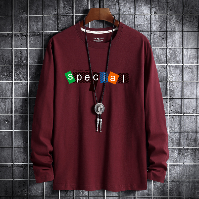 Spring new Korean fashion men's cotton round neck long sleeve t-shirt men's wear large