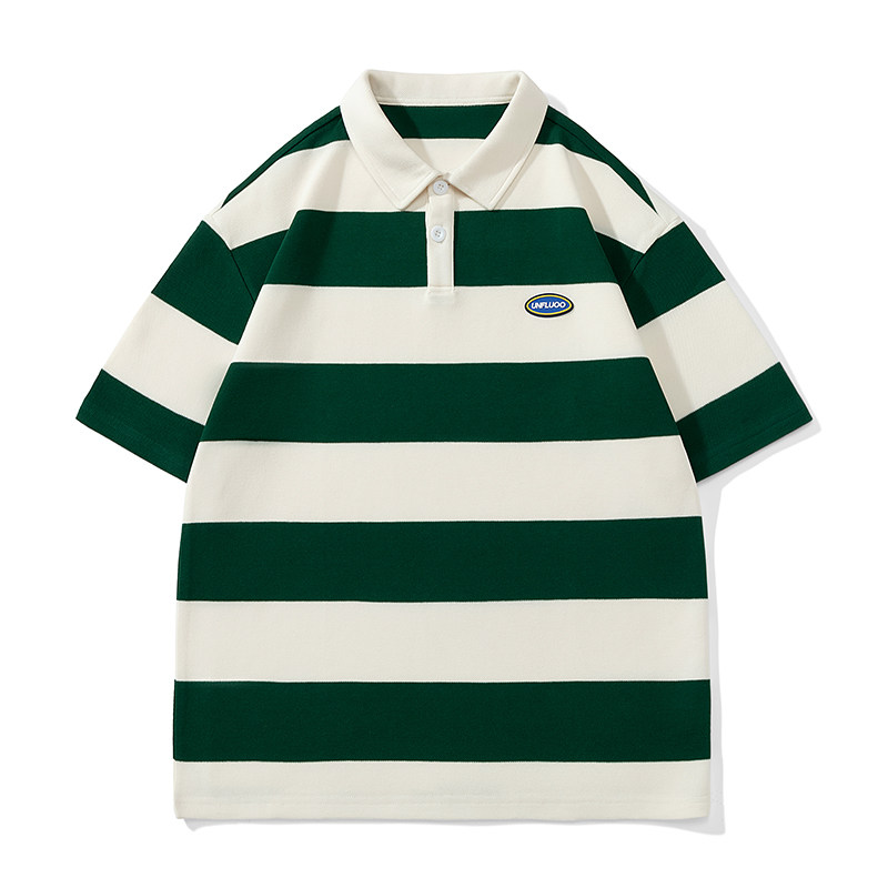 男夏季宽松服潮牌条纹港风双珠地棉短袖T恤翻领POLO衫PL2361P40,男装Polo衫,星座1410（原1902A）