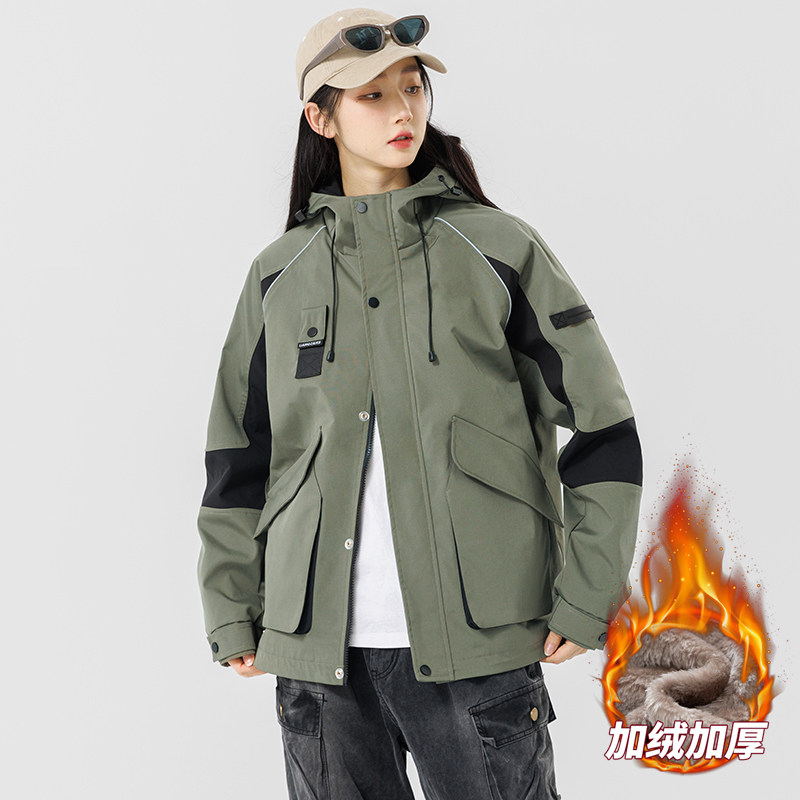 男士加绒防水夹克秋冬情侣连帽大口袋工装防水户外夹克AJ155P95,男装夹克,星座1410（原1902A）
