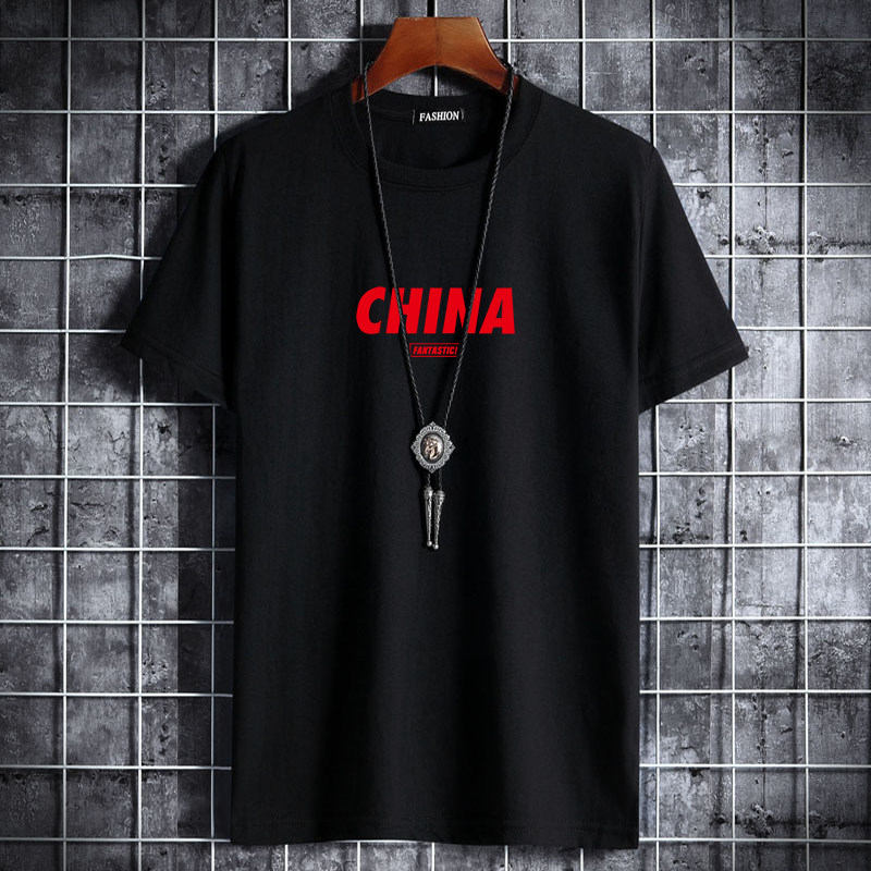 2020宽松短袖t恤夏男士半袖CVC60%棉加大码DT3010-红字CHINA-P15,男装T恤,星座1410（原1902A）