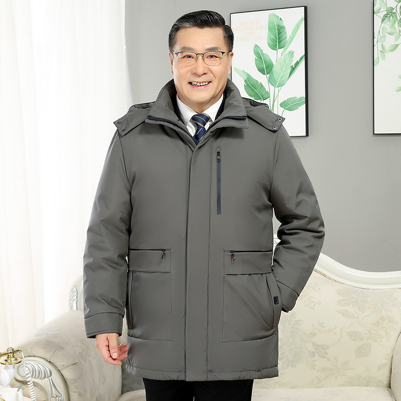 冬羽绒服男中长款中老年2118爸爸保暖大衣男士连帽外套YR2198P120，男装羽绒服，星座1410（原1902A）