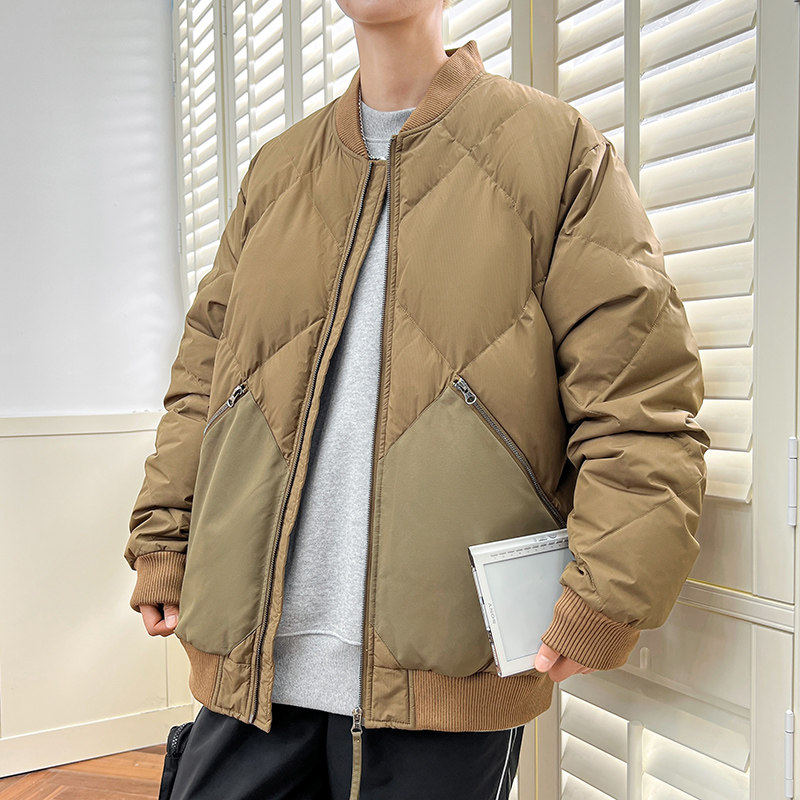 冬季港风短款羽绒服男加厚新标90白鸭绒螺纹领口外套YR2306P140,男装羽绒服,星座1410（原1902A）