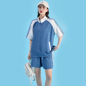 2026新款夏季休闲运动套装女二开三条杠短袖短裤两件套 TZ2102P40图片