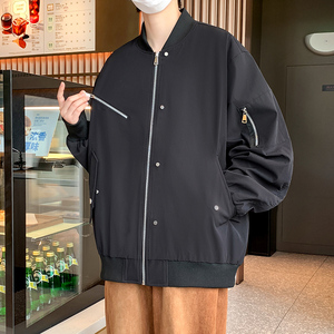 薄款贴膜夹克男女款春秋季新款潮流宽松罗纹领休闲外套JK338P67图片