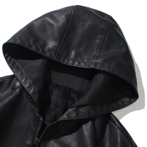 跨境外贸男士外套春秋款皮衣夹克男装PU皮机车服连帽皮衣PY609P68图片