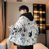 假两件连帽夹克男女同款春秋季涂鸦印花棒球服情侣夹克外套J60P72，男装夹克，星座1410（原1902A）