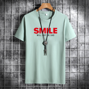 夏季男士短袖t恤潮流潮牌宽松纯棉衣服2021新DT4759-红SMILE-P15图片