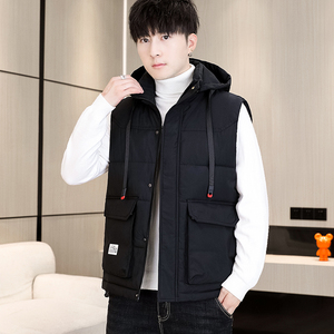 连帽羽绒棉马甲男女厚工装马甲学生马夹青年加大码坎肩 MJ1818P85图片