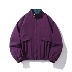 美式撞色夹克拼接工装立领夹克春秋宽松青少年情侣夹克JK25771P65,5分裤搭配女白色图片