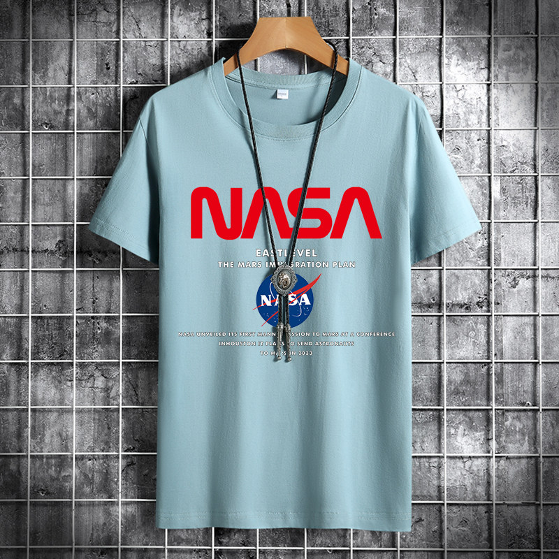 夏季男士短袖t恤潮流潮宽松纯棉衣服2021新DT4442-NASA字母-P15,男装T恤,星座1410（原1902A）