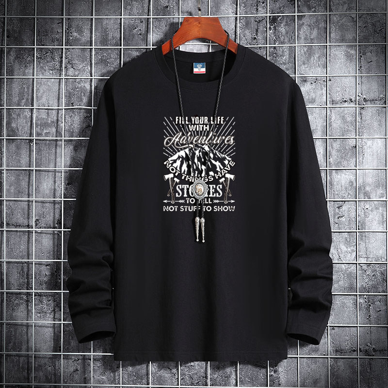 新款韩潮男士纯棉圆领长袖T恤男装大码码号标CT6887-斧头山-P18,男装T恤,星座1410（原1902A）