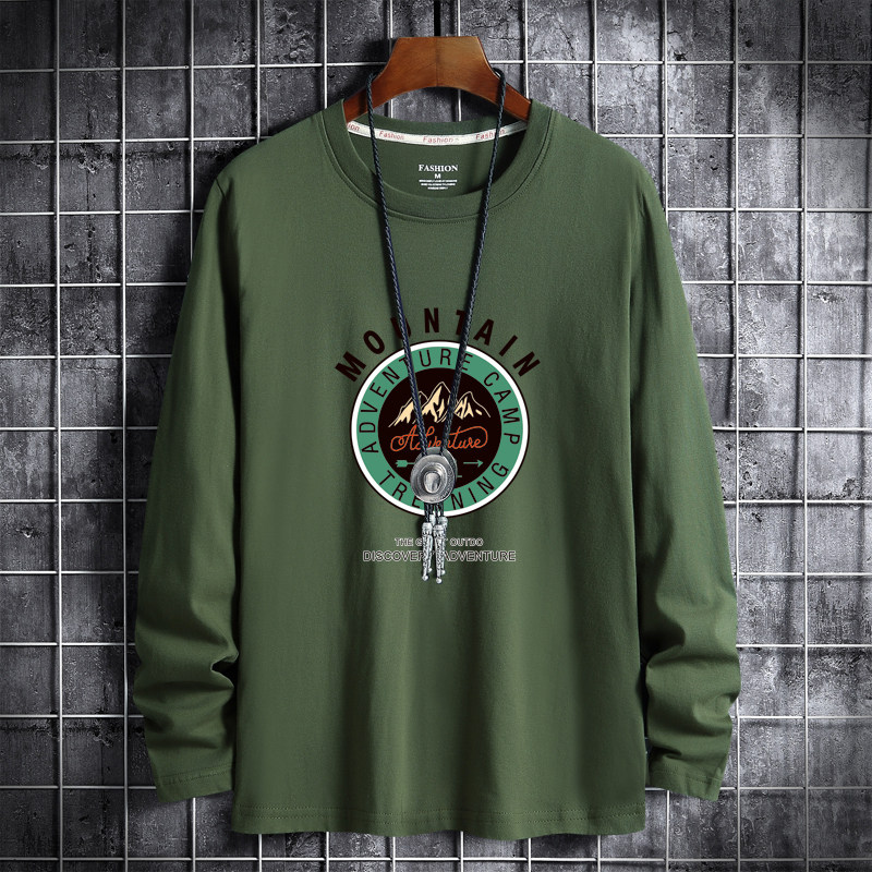 Spring new Korean fashion men's cotton round neck long sleeve T-shirt for men's damashan