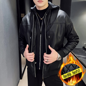 跨境外贸男士外套春秋皮衣夹克男装PU皮机车服皮衣PY906-1加绒P98图片