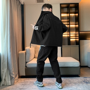 防水拼接套装美式运动套装男春秋机能冲锋衣女夹克外套 TZ563P105图片