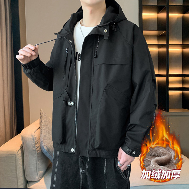 男士加绒防水夹克秋冬情侣多色大拉链口袋工装防水夹克 AJ136P95图片