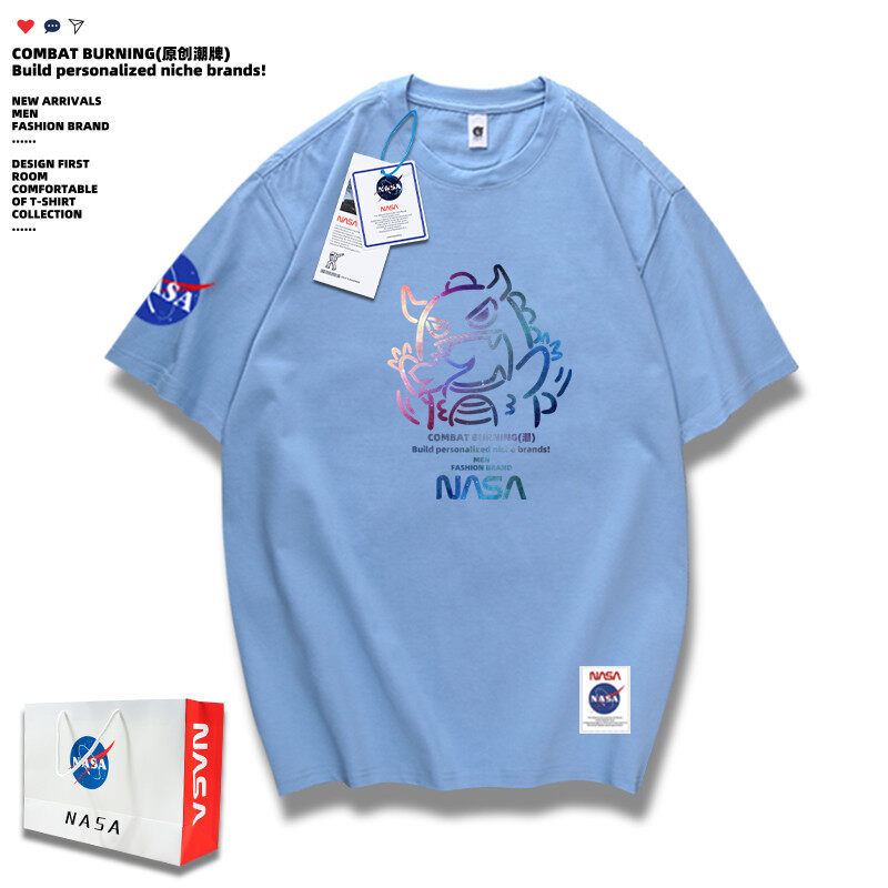 2024夏季喷火龙男T恤印花港风简约短袖落肩男潮NA16星空NASA熊P38,男装T恤,星座1410（原1902A）