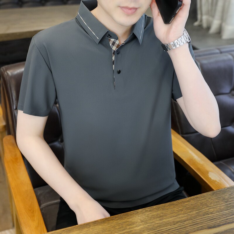 夏季POLO衫冰丝无痕商务休闲精致格薄款简约上衣T恤衫PL2662P42,男装Polo衫,星座1410（原1902A）