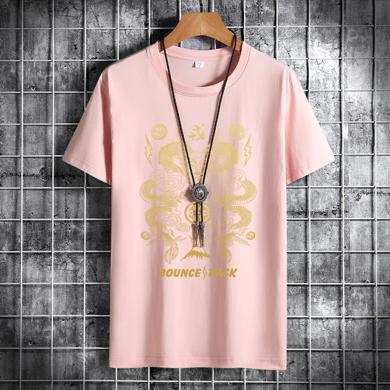 夏季男士短袖t恤潮流潮牌宽松纯棉衣服2021新款DT4474-烫金龙-P15,男装T恤,星座1410（原1902A）