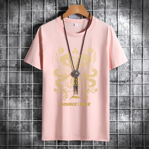 夏季男士短袖t恤潮流潮牌宽松纯棉衣服2021新款DT4474-烫金龙-P15