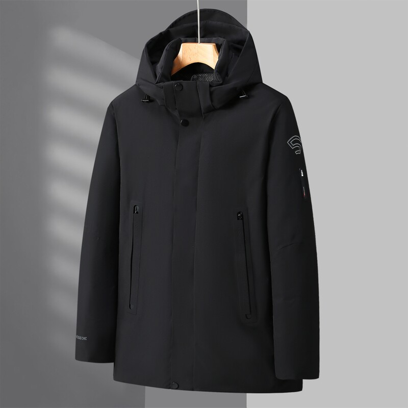 羽绒服男中长款连帽中老年爸爸父亲冬装大码保暖外套YR6906P130,男装羽绒服,星座1410（原1902A）