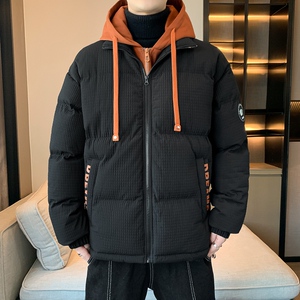 秋冬金砖格假两件连帽棉衣情侣款加厚棉袄男女棉服外套 MY778P75图片