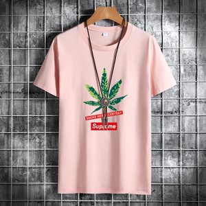 夏季男士短袖t恤潮流潮牌纯棉衣服2021新款DT4292-SUP绿叶-P15图片