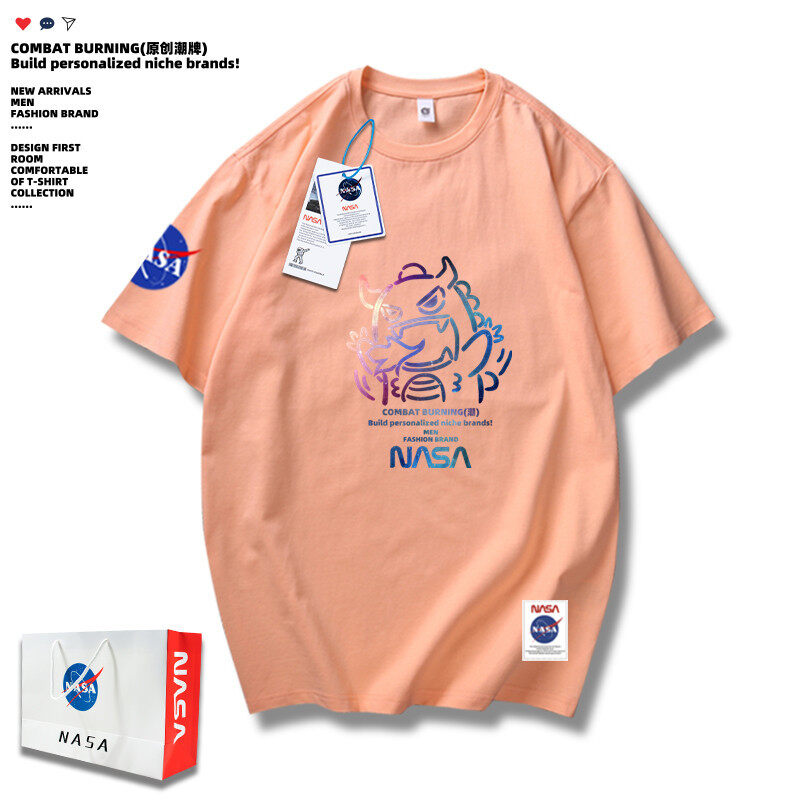 2024夏季喷火龙男T恤印花港风简约短袖落肩男潮NA16星空NASA熊P38,男装T恤,星座1410（原1902A）