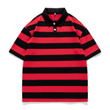 夏季美式短袖纯棉T恤男翻领情侣款落肩条纹POLO衫五分袖PL3366P40，男装Polo衫，星座1410（原1902A）