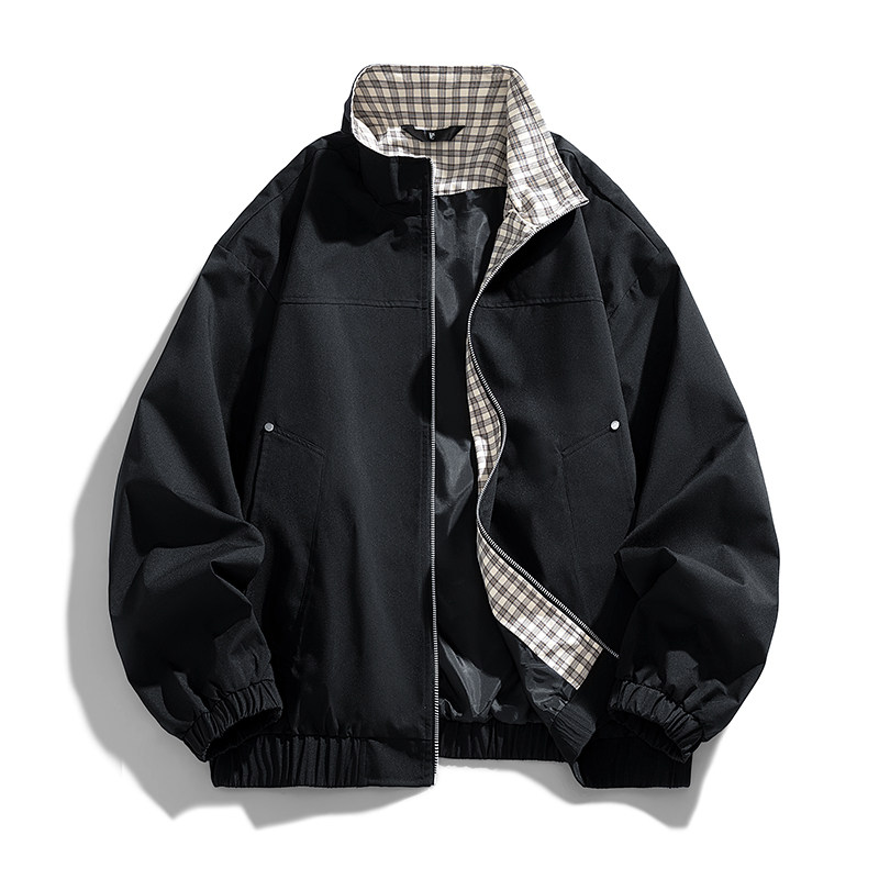 格子拼接立领夹克男春秋季潮牌情侣百搭棒球服短款外套JK25787P50,男装夹克,星座1410（原1902A）