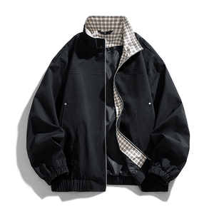 格子拼接立领夹克男春秋季潮牌情侣百搭棒球服短款外套JK25787P50图片