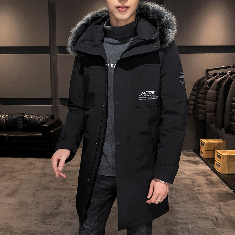 2024冬季羽绒服中长款连帽大毛领男士加厚白鸭绒外套YR19666P160，男装羽绒服，星座1902A（原星座1216）