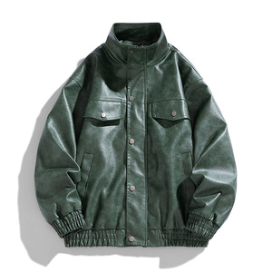跨境外贸男装皮夹克新拼接男士夹克pu外套机车服皮衣男 PY6798P80图片