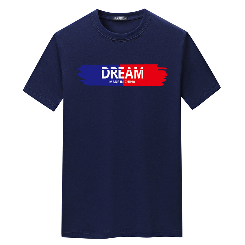 夏季男士短袖t恤青春宽松CVC60%棉新款男装DT3249-蓝红DREAM-P15,男装T恤,星座1410（原1902A）