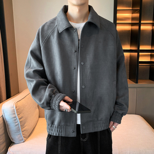M-8XL麂皮绒外套男士美式潮上衣服痞复古休闲翻领夹克男装 J06P55图片
