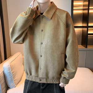 M-8XL麂皮绒外套男士美式潮上衣服痞复古休闲翻领夹克男装 J06P55图片
