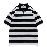 夏季美式短袖纯棉T恤男翻领情侣款落肩条纹POLO衫五分袖PL3366P40，男装Polo衫，星座1410（原1902A）