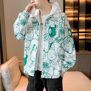 假两件连帽夹克男女同款春秋季涂鸦印花棒球服情侣夹克外套J60P72图片