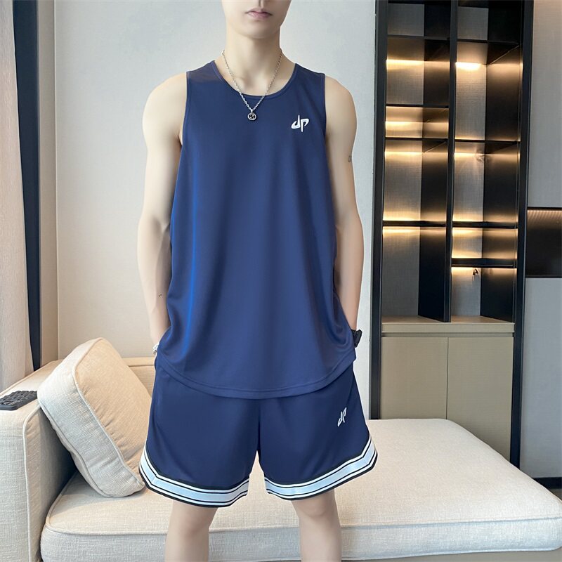 夏季速干无袖背心短裤运动服套装男士大码坎肩T恤五分裤TZ268P40,女装T恤,星座1410（原1902A）