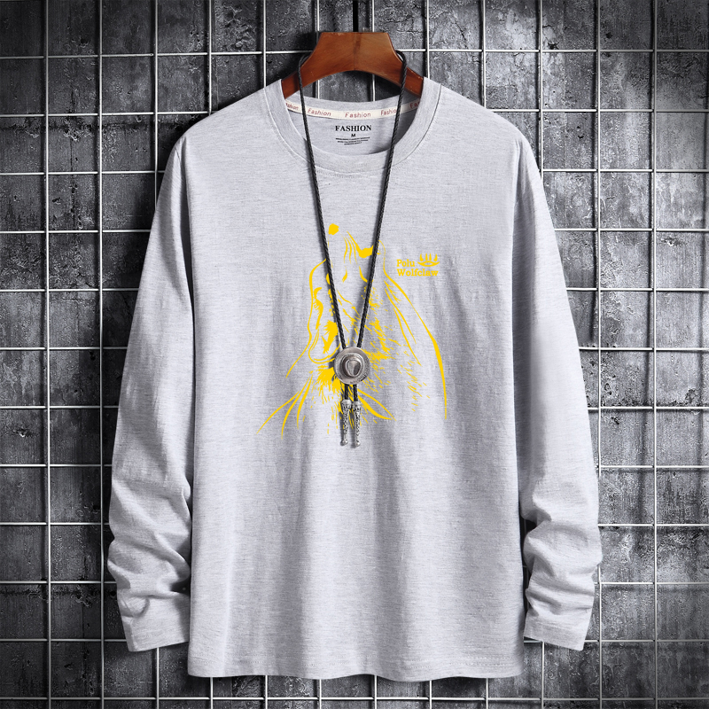 Spring new Korean fashion men's cotton Crew Neck Long Sleeve T-Shirt