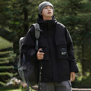 情侣短款90%绒羽绒服户外运动防风登山工装撞色羽绒服YR2328P210图片