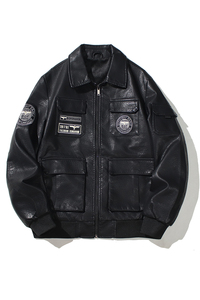 跨境外贸男士外套春秋皮衣飞行夹克男装PU皮机车服皮衣 PY616P106图片