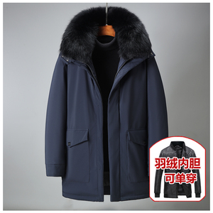 中老年羽绒服男中长白鸭绒爸爸装冬外套活里活面派克服 YR877P100图片
