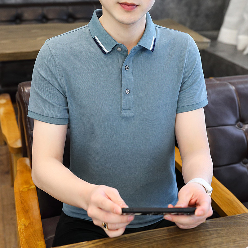 男POLO衫春夏秋翻领短袖新款潮男高档T恤纯色商务休闲PL6619P40,男装T恤,星座1410（原1902A）