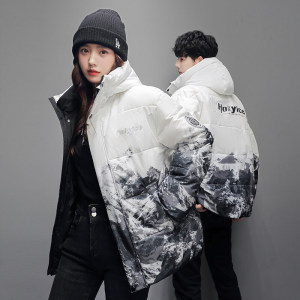 2024新羽绒服男女短款雪山印花冬季加厚白鸭绒情侣外套 YR1641P95图片